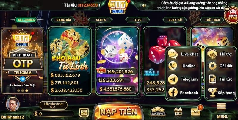 Nạp rút tiền nhanh chóng tại HitClub 
