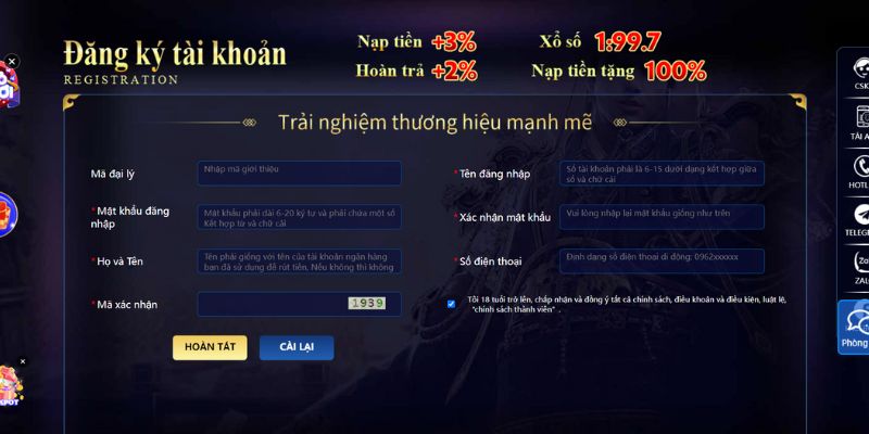 Điền đầy đủ thông tin cá nhân theo form yêu cầu