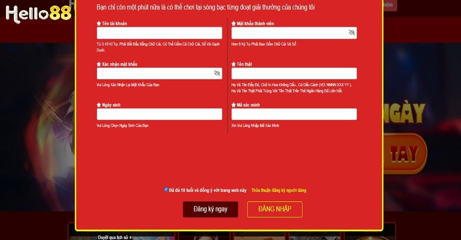Cách đăng ký tài khoản tại Hello88