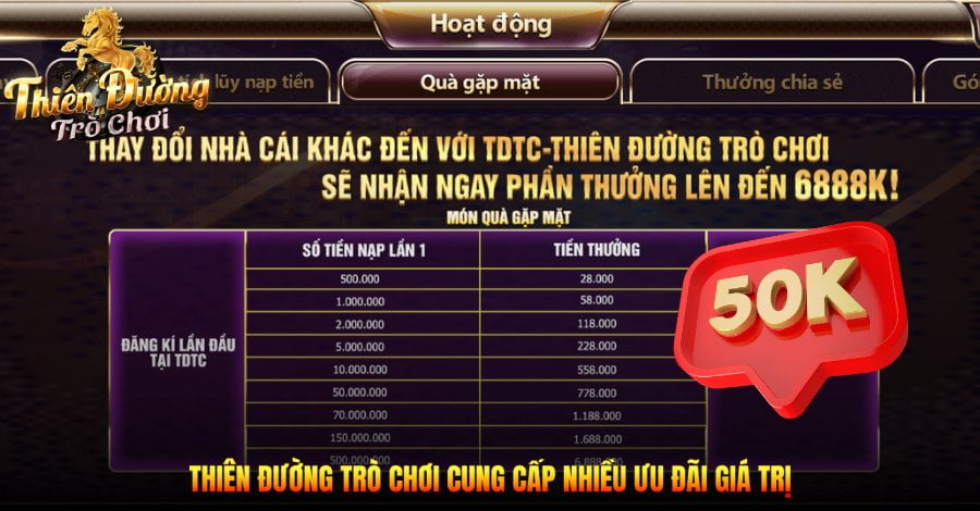 Thiên Đường Trò Chơi cung cấp nhiều ưu đãi giá trị