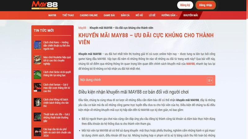 Trang đại lý còn tổng hợp các sự kiện ưu đãi hot tại May88