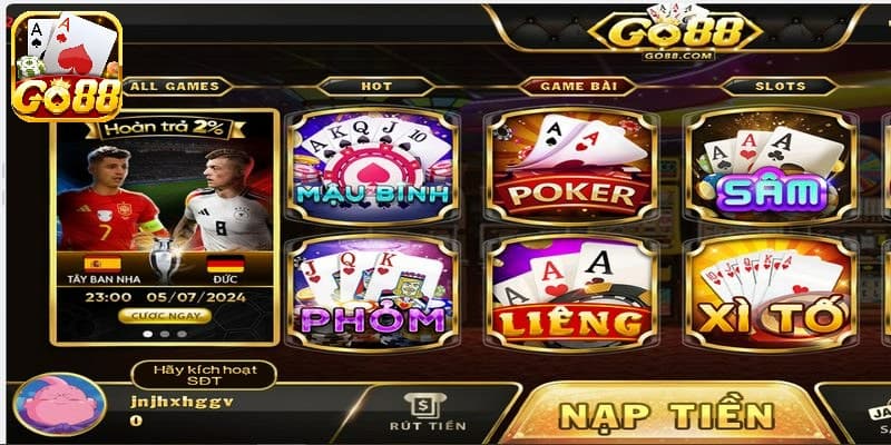 Kho game bài Go88 đặc sắc 