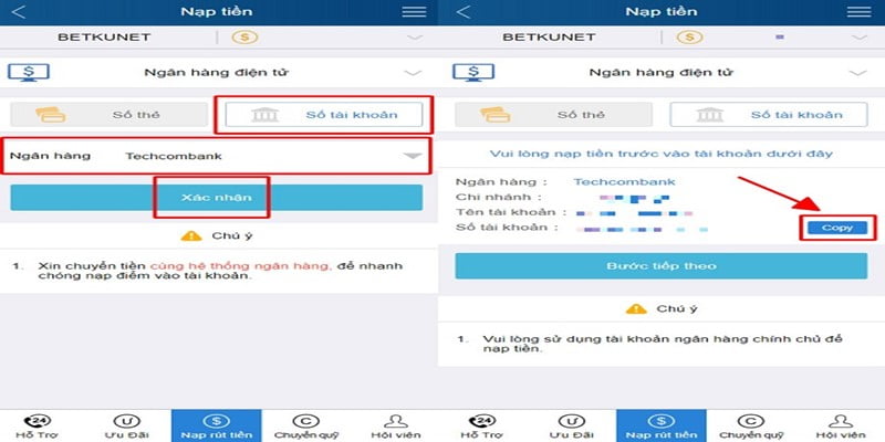 Nạp tiền Kubet bằng chuyển khoản ngân hàng