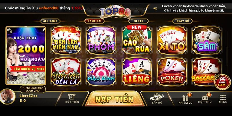 Thiết kế trang giải trí Top88 ấn tượng, chân thực