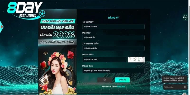 Thao tác đăng ký 8day cực đơn giản, nhanh chóng