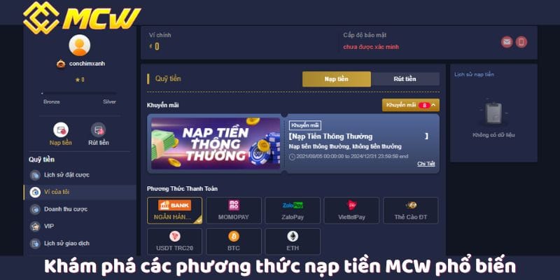 Khám phá các phương thức nạp tiền MCW phổ biến