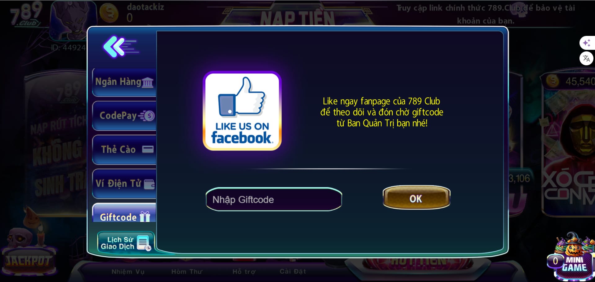 Nhập Giftcode Để Nạp Tiền