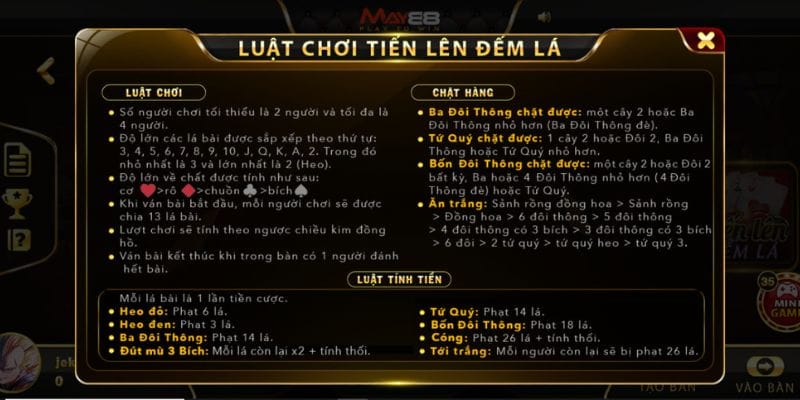 Luật chơi tiến lên được May88 cập nhật đơn giản, dễ hiểu