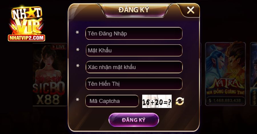 Biểu mẫu đăng ký tại cổng game Nhatvip