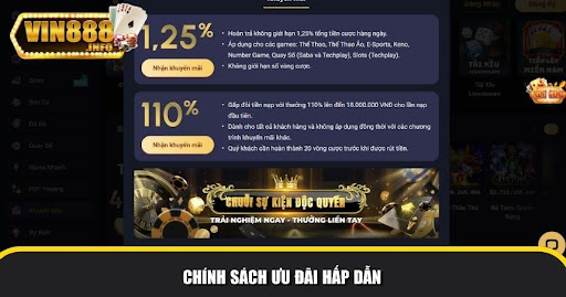 Nhiều chính sách ưu đãi của Vin88 hấp dẫn