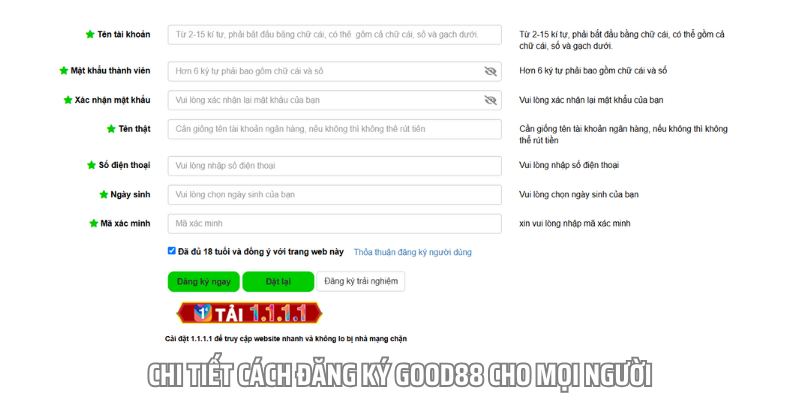 Cách thức đăng ký Good88 cho hội viên một cách chi tiết