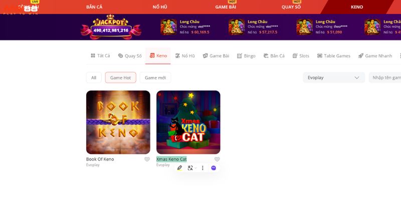 2 game Keno cực hot tại sảnh Evoplay May88