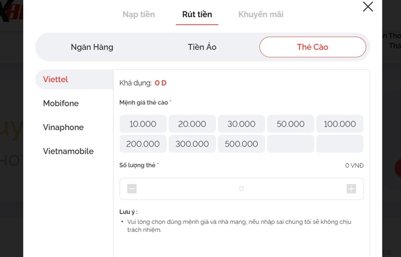 Rút tiền Max88 bằng thẻ cào