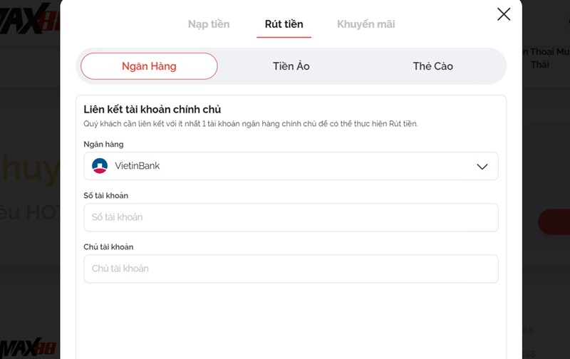 Rút tiền Max88 qua ngân hàng