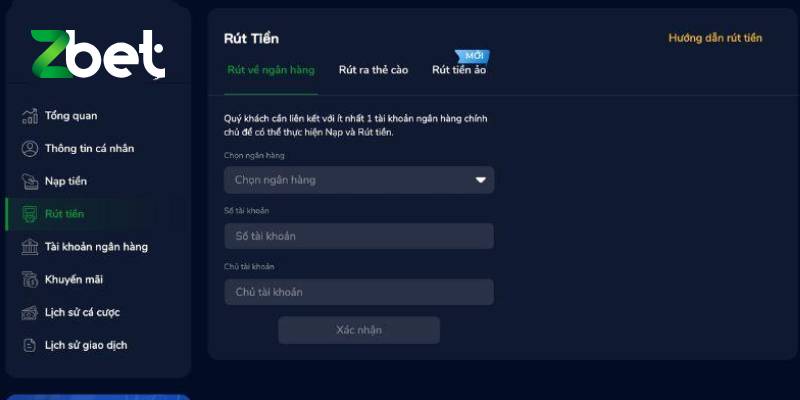 Rút tiền về ví điện tử là hình thức mới được hệ thống cập nhật